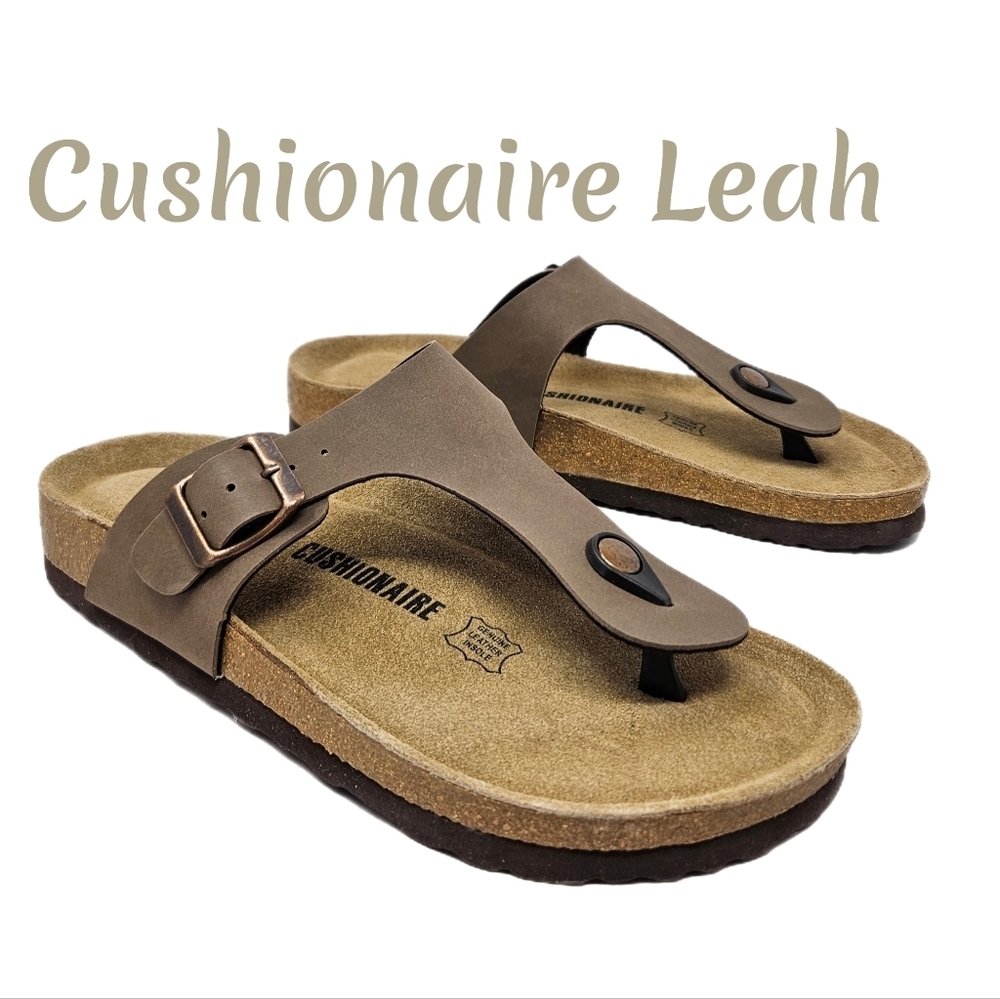 Cushionaire Slip On Sandels Womens Sz 6.5M Leah Tan Cork Footbed + Comfort